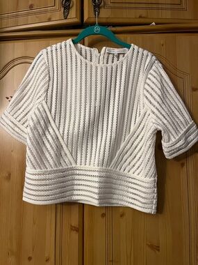 English Factory Cream Openwork Striped Knit Top